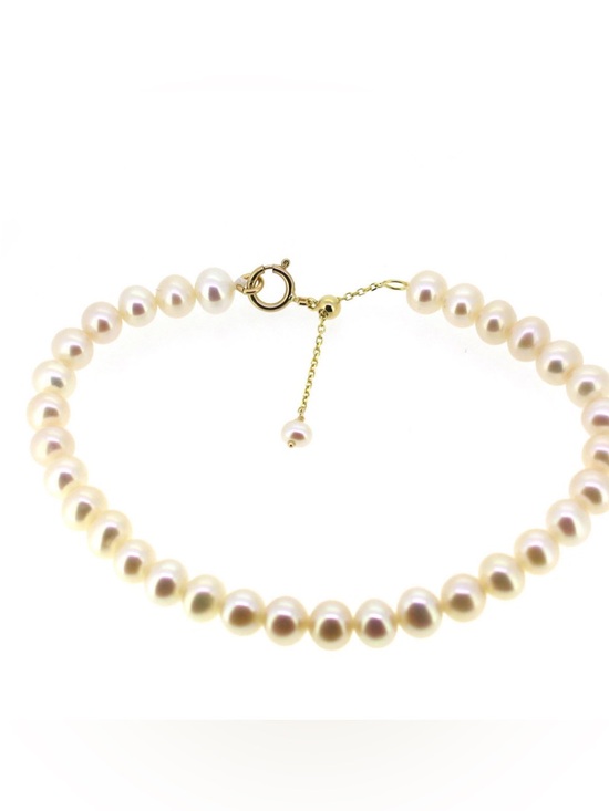 Jewelry - 14k solid gold Classic White Pearl bracelet with Gold Clasp - Women Jewelry